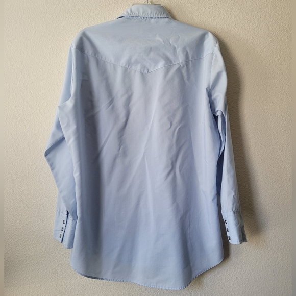 Elderado Pearl Snap Long Sleeve Western Shirt Button Up Blue Solid Never Iron - Picture 2 of 10